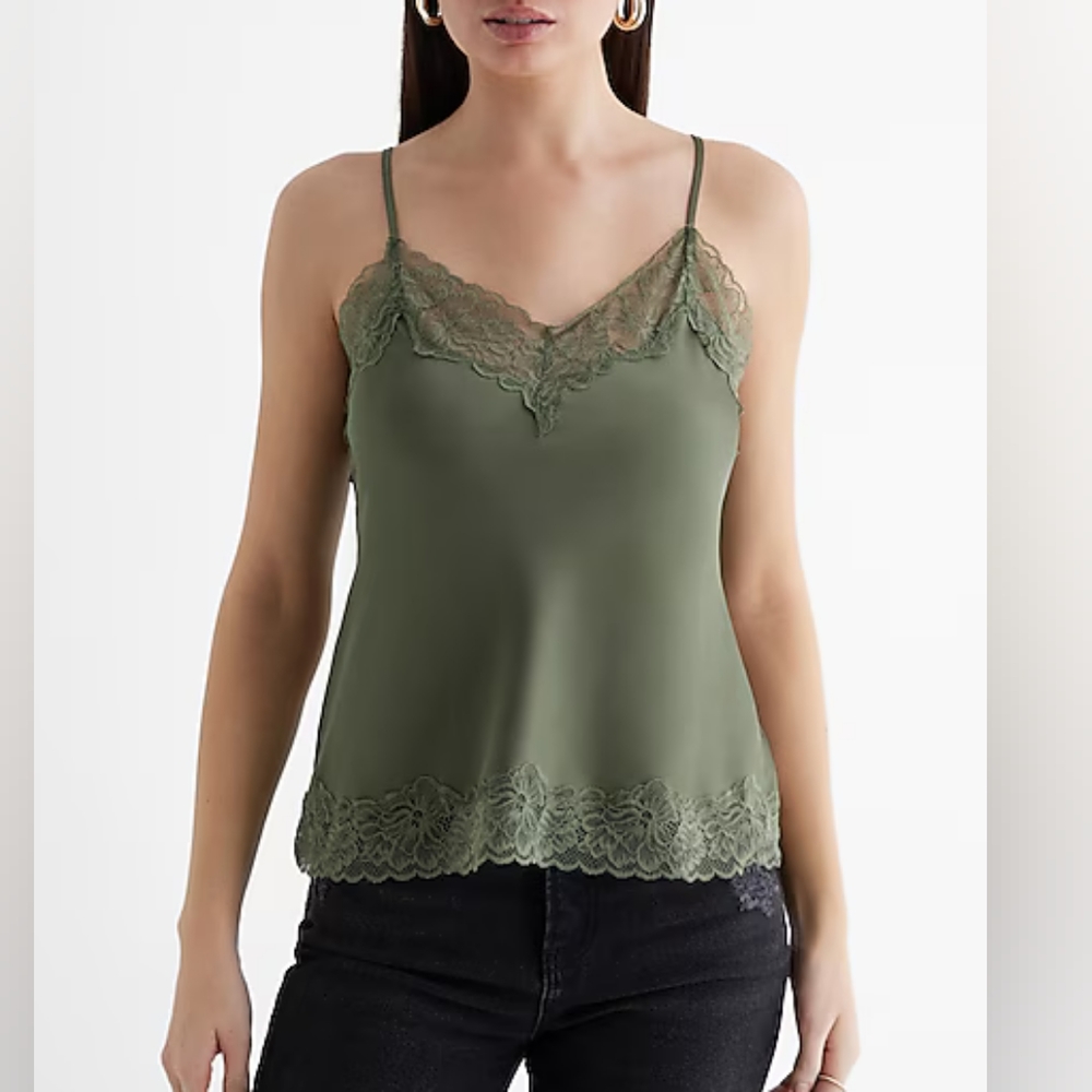 EXPRESS: Satin Lace Trim V-Neck Downtown Cami
